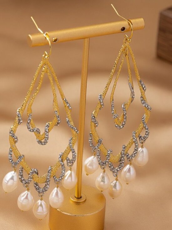 Alexis Bittar Jewelry - Alexis Bittar Two-Tone Full Diamond Freshwater Pearl Earrings